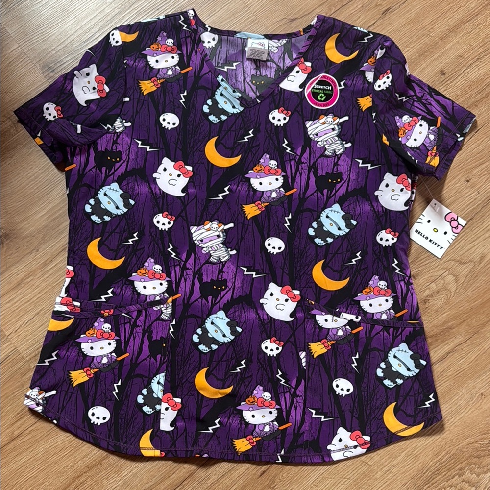 Hello Kitty Purple Scrub Top with Whimsical Design